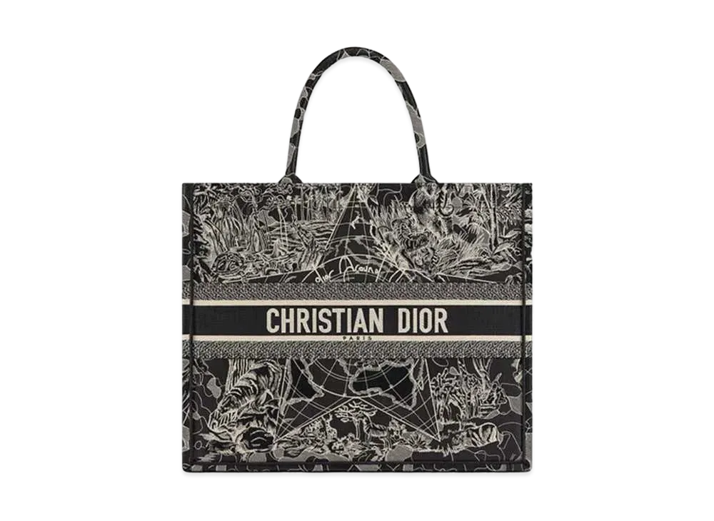 Dior Book Tote Gold-Tone Dior Around the World Stella Embroidery "Black"