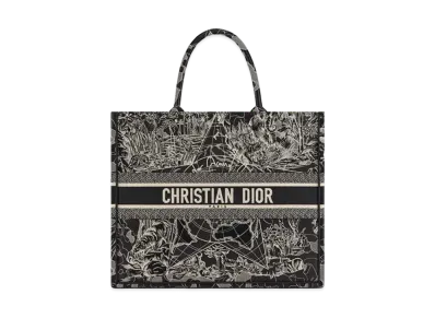 Dior Book Tote Gold-Tone Dior Around the World Stella Embroidery "Black"