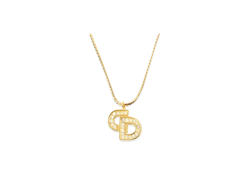 Dior CD Logo Rhinestone Necklace "Gold"