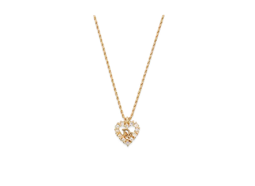 Dior Rhinestone Heart Logo Necklace "Gold"