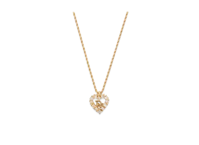 Dior Rhinestone Heart Logo Necklace "Gold"