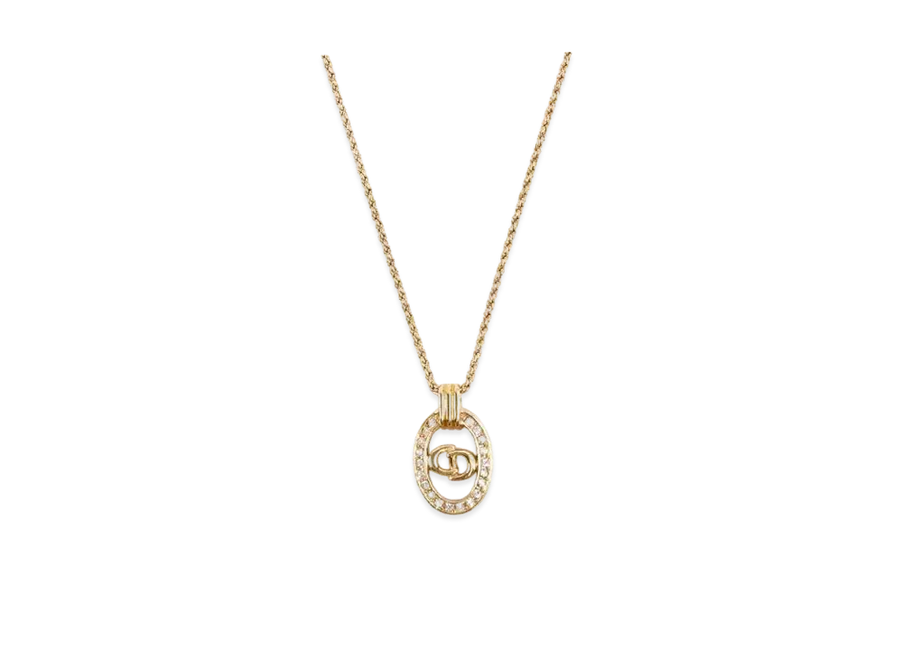 ディオール ラインストーン CDロゴ ネックレス "ゴールド"
