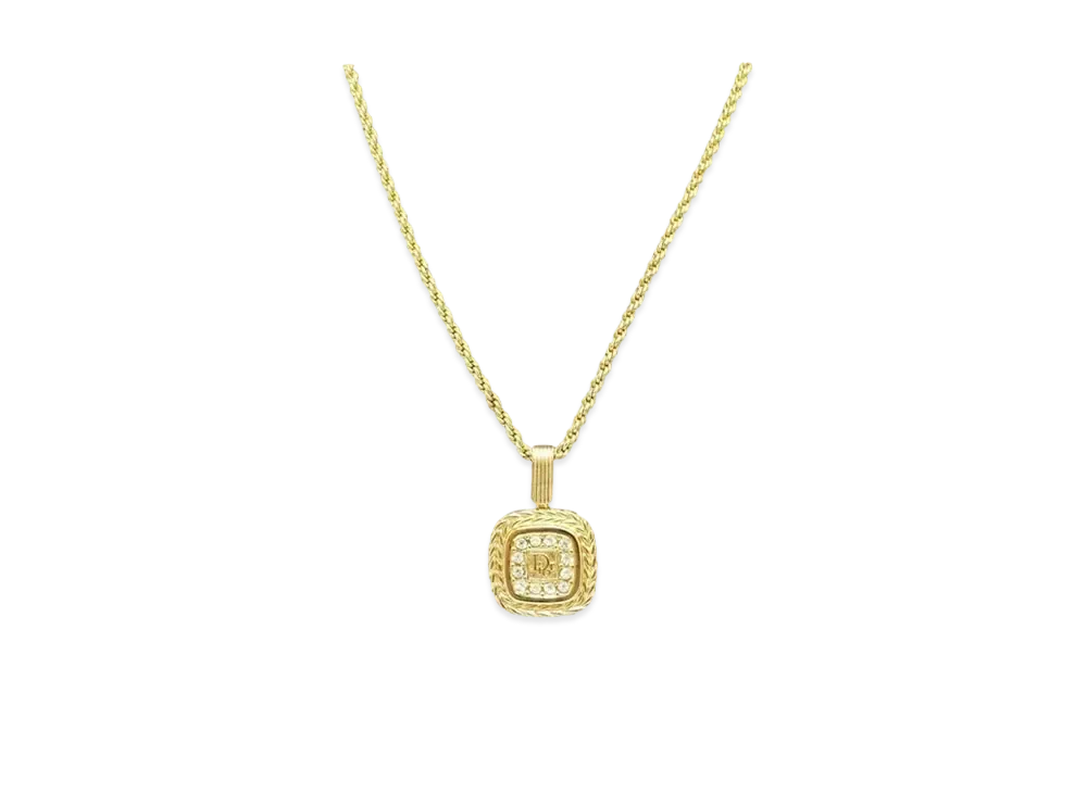 Dior Rhinestone Square Logo Necklace "Gold"