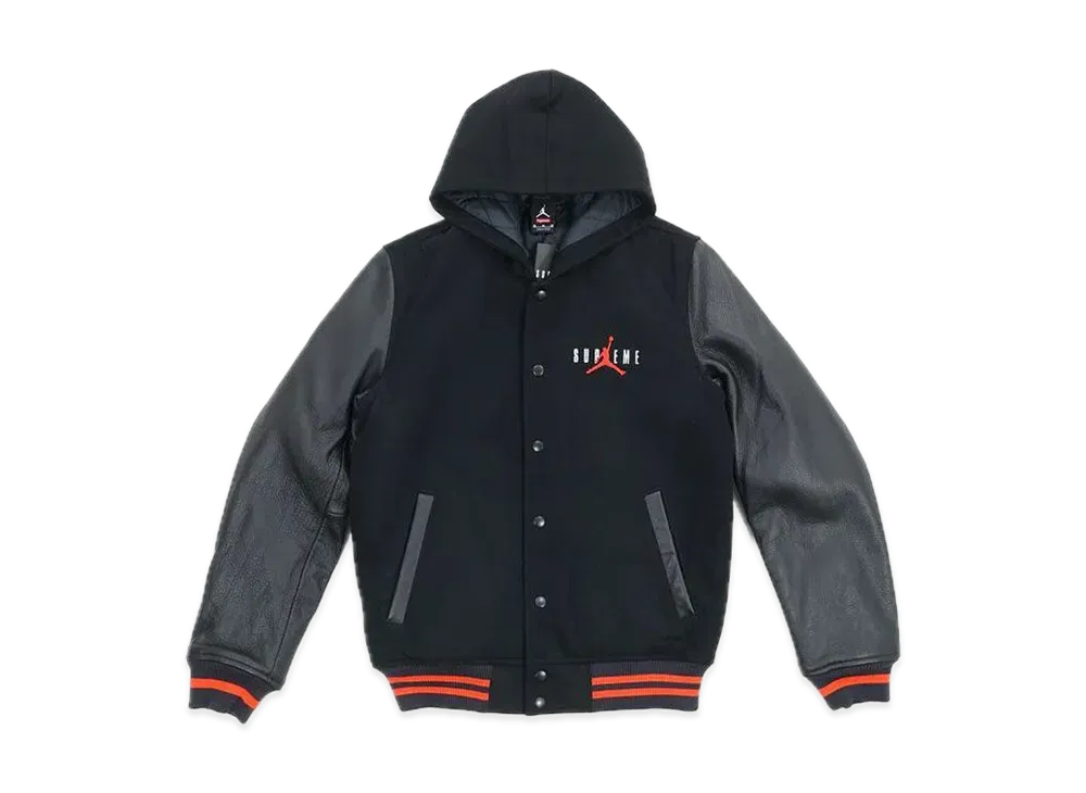 Supreme x Jordan Hooded Varsity Jacket "Black"