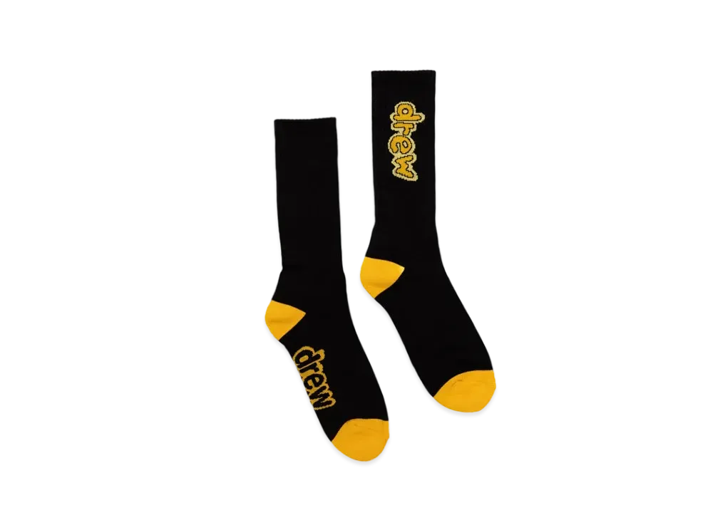 drew house 2 pack cartoon font socks "Black White"