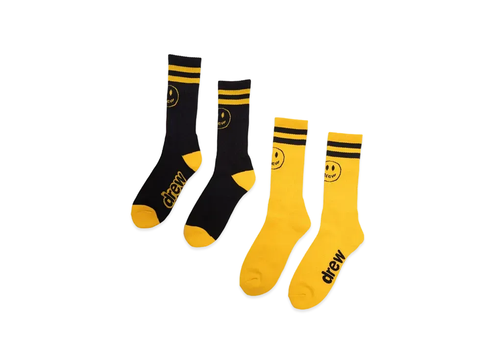 drew house 2 pack mascot stripe socks "Black Golden Yellow"