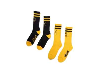 drew house 2 pack mascot stripe socks "Black Golden Yellow"