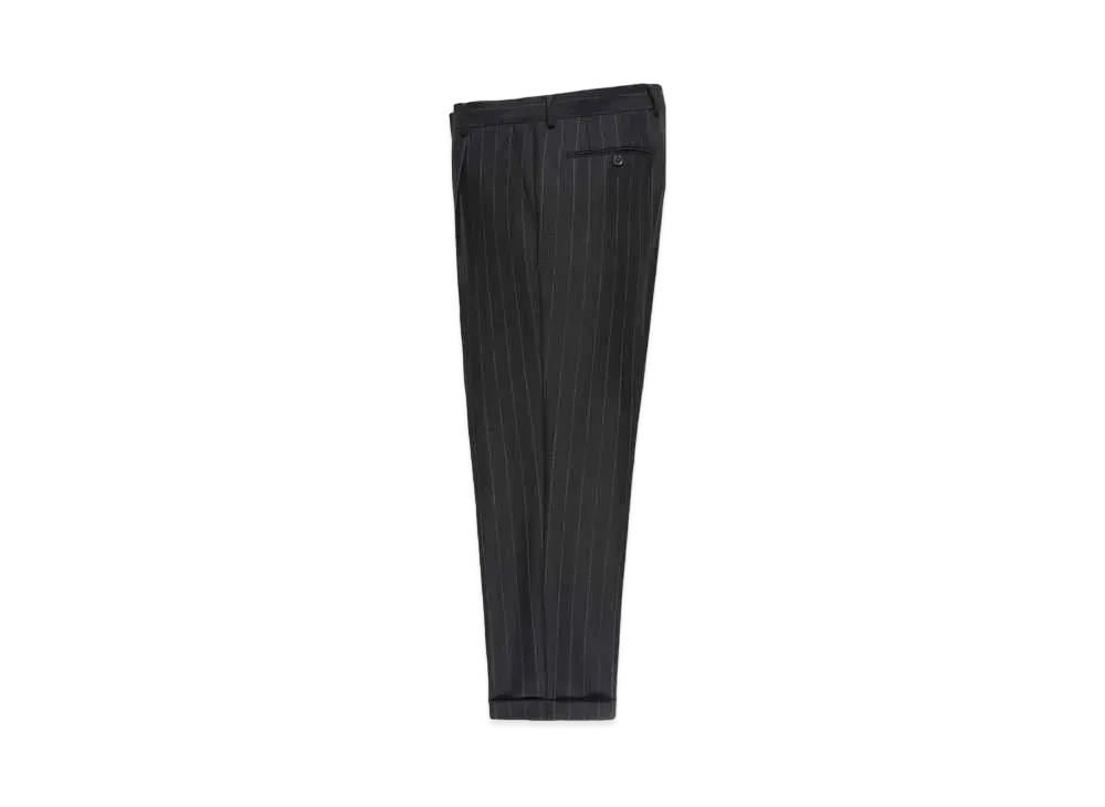 WACKO MARIA STRIPED PLEATED TROUSERS (IMPOET FABRIC / DOEMEUIL) "Black"