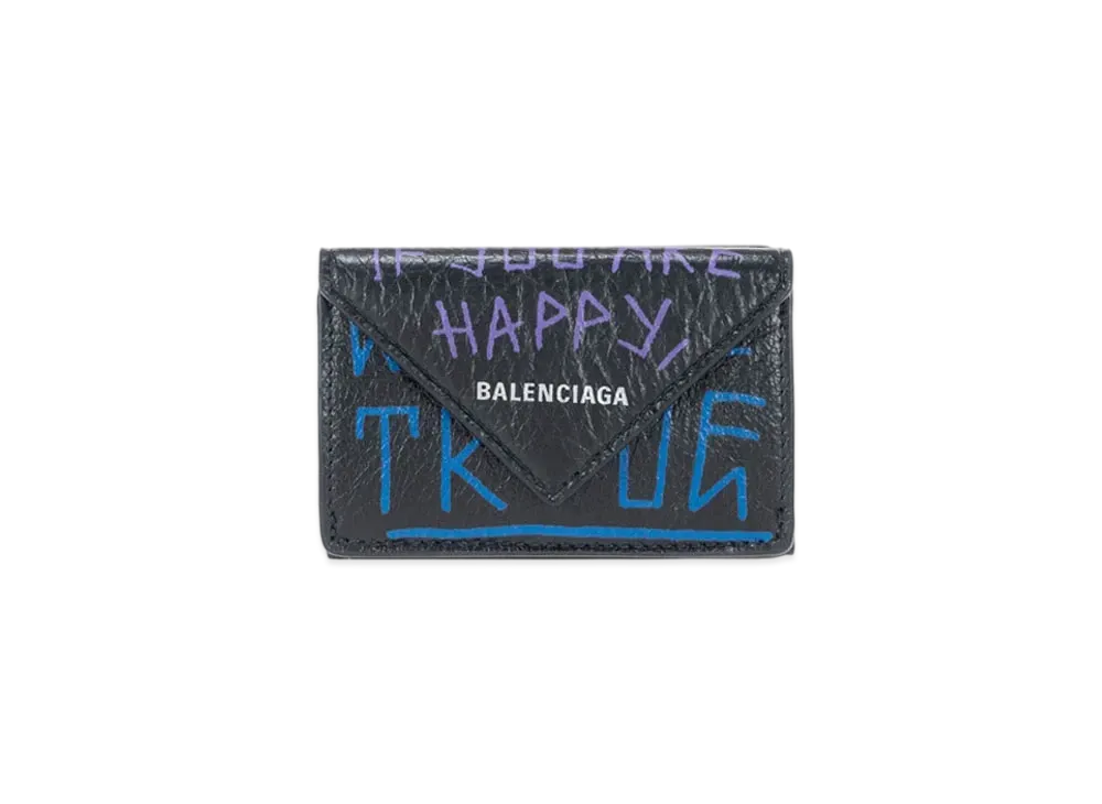 BALENCIAGA Graffiti Papier Mini Wallet "Black"