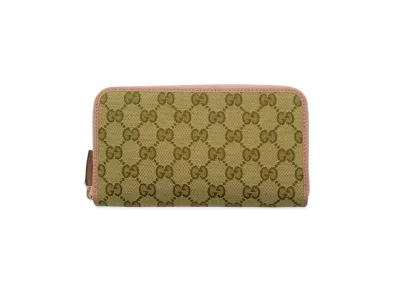 GUCCI GG Canvas Zip Around Wallet "Beige/Ebony/Soft Pink"
