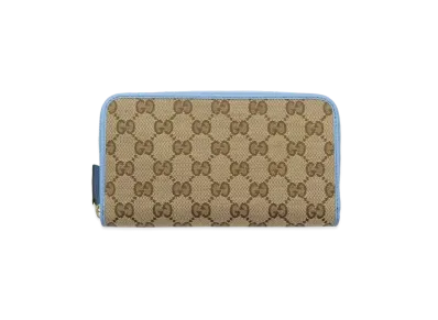 GUCCI GG Canvas Zip Around Wallet "Beige/Ebony/Light Blue"