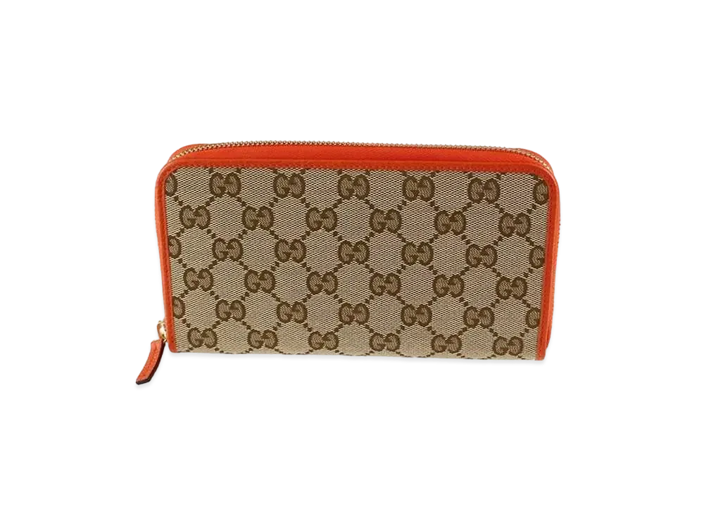 GUCCI GG Canvas Zip Around Wallet "Beige/Ebony/Orange"