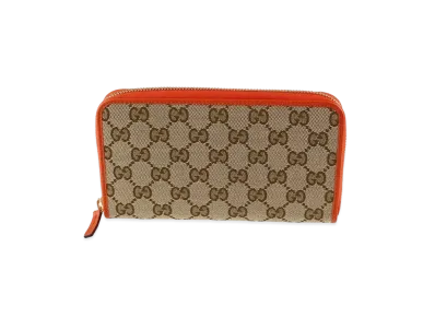 GUCCI GG Canvas Zip Around Wallet "Beige/Ebony/Orange"