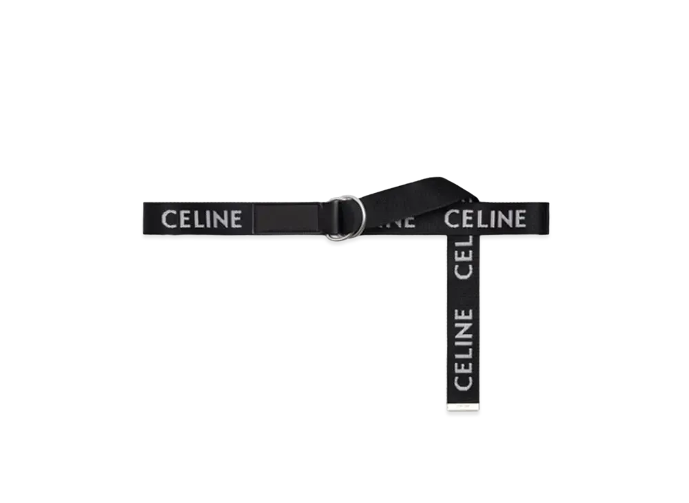 CELINE Medium Double Ring Belt In Jacquard Textile And Calfskin "Black"