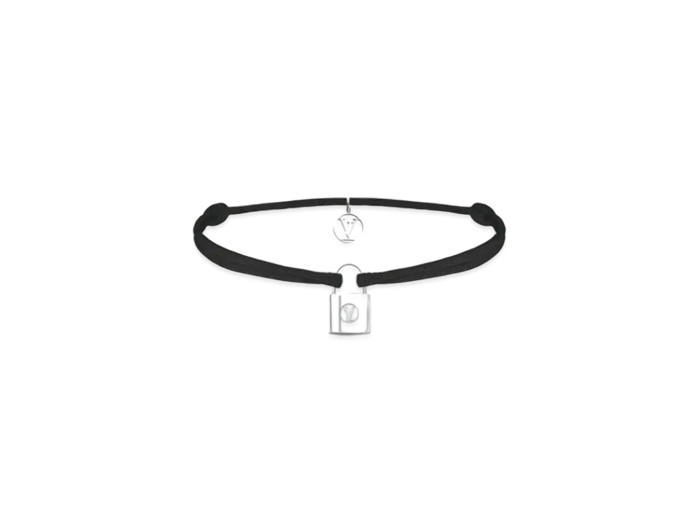 Louis Vuitton Silver Lockit X Doudou Louis Bracelet, Recycled Silver And Organic Cotton Cord "Noir"