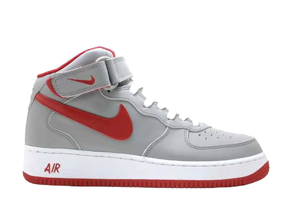 ナイキ エアフォース1 ミッド "グレイ バーシティ レッド"