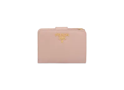 PRADA Small Saffiano Leather Wallet "Powder Pink/Fiery Red"