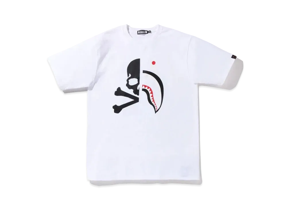 A BATHING APE X MMJ HALF SHARK TEE "White"