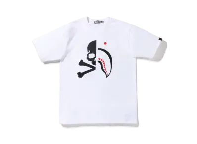 A BATHING APE X MMJ HALF SHARK TEE "White"