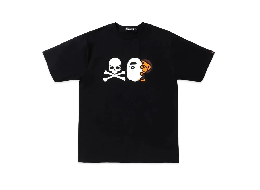 A BATHING APE X MMJ APE HEAD & MILO TEE "Black"