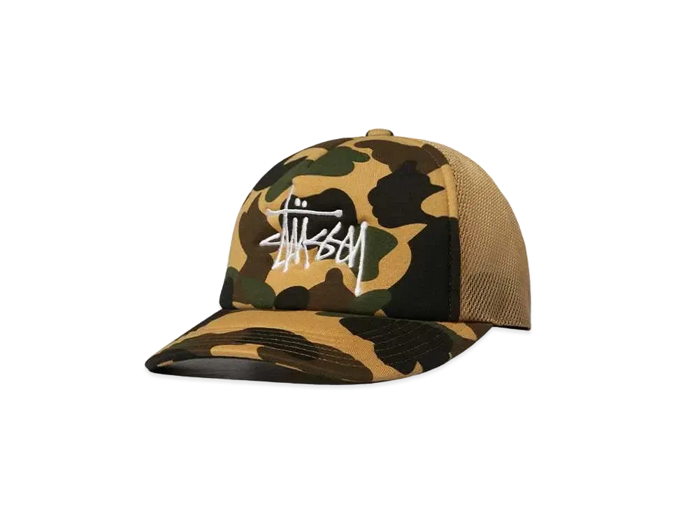 A BATHING APE STÜSSY TRUCKER CAP "Yellow"