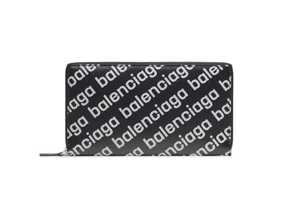 BALENCIAGA Cash Continental Wallet Reflective Printed Shiny Smooth Calfskin "Black"