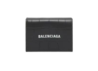 BALENCIAGA Cash Mini Wallet Matt Embossed Crocodile Calfskin "Black"