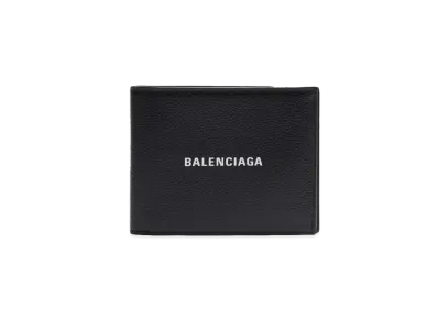 BALENCIAGA Cash Square Folded Coin Wallet Grained Calfskin "Black/White"