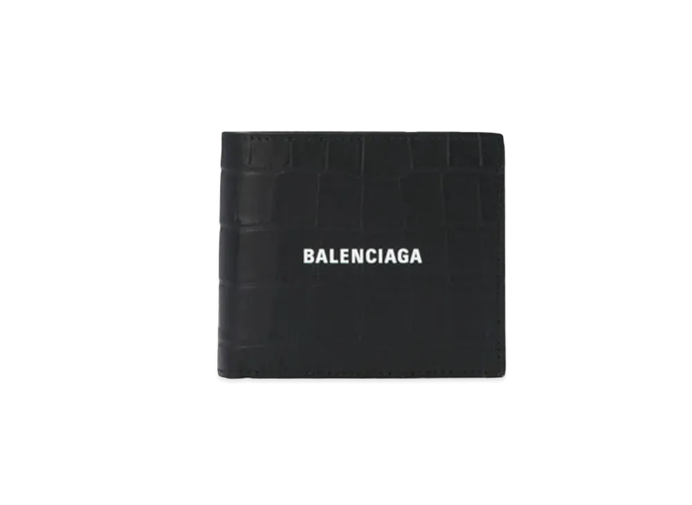 バレンシアガ キャッシュ スクエア フォールド コインウォレット セミマットクロコダイル型押しカーフスキン "ブラック" 5943151ROP31000