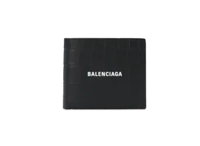 BALENCIAGA Cash Folded Coin Wallet Semi Matt Embossed Crocodile Calfskin "Black"