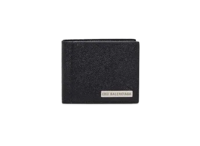BALENCIAGA Men's Plate Square Folded Coin Wallet "Black"