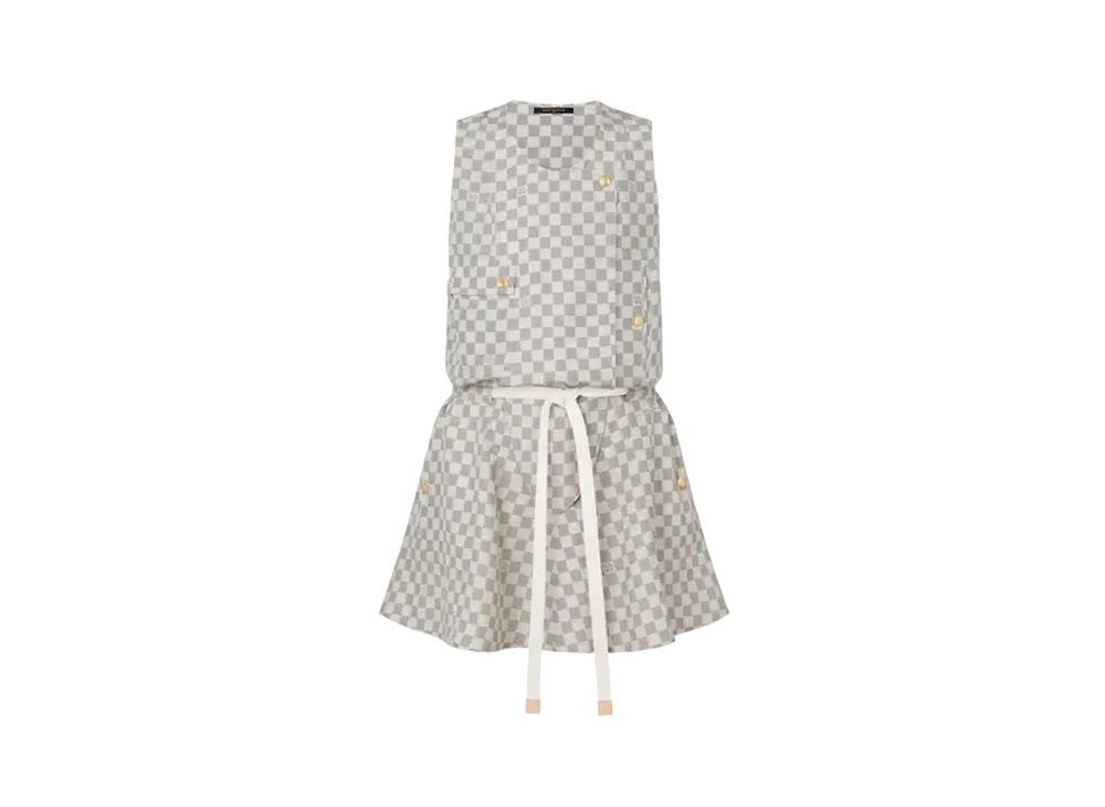 Louis Vuitton Damier Azur Drawstring Waist Ssleeveless Dress "White"