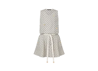 Louis Vuitton Damier Azur Drawstring Waist Ssleeveless Dress "White"