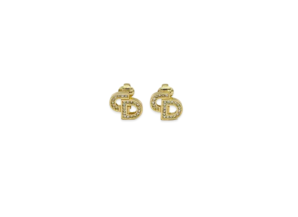 Dior CD Logo Rhinestone Earring "Gold"