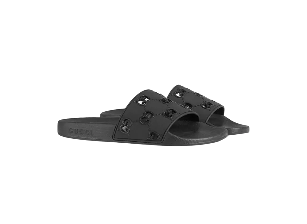 GUCCI Men's Rubber GG Slide Sandal "Black"