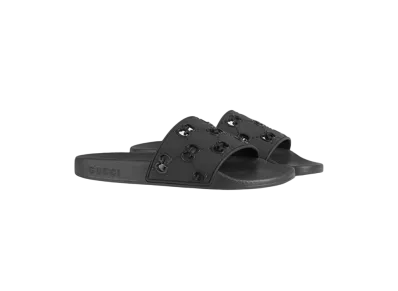 GUCCI Men's Rubber GG Slide Sandal "Black"