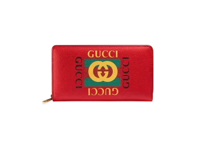 GUCCI Vintage Logo Print Zip Around Wallet "Red"