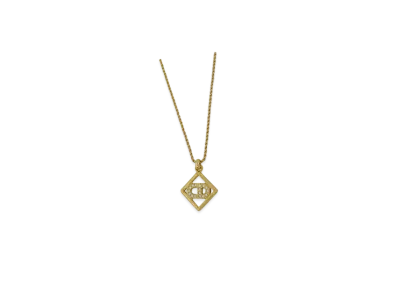 Dior CD Logo Rhinestone Square Necklace "Gold"