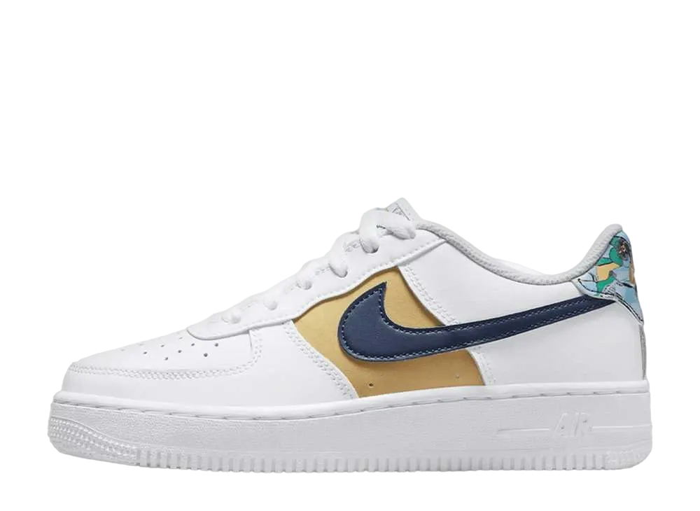 Nike GS Air Force 1 Low '07 LV8 "White Blue Void Metallic Gold"