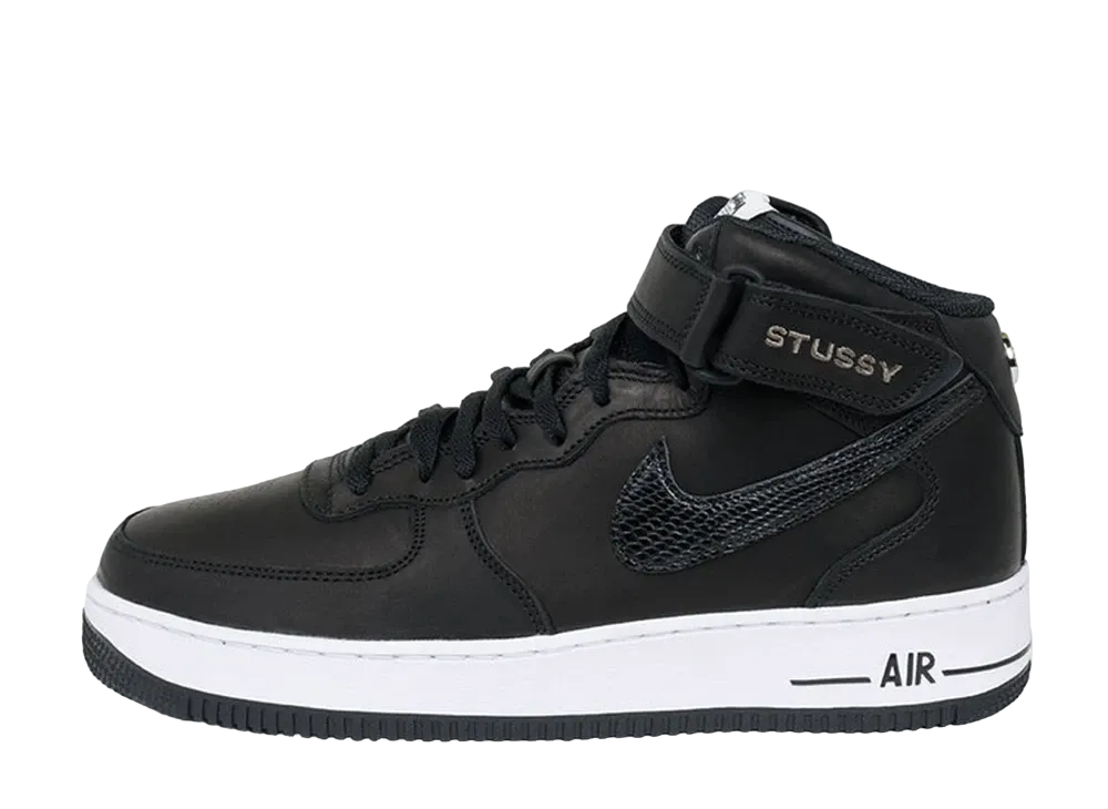 Stussy × Nike Air Force 1 Mid "Black/Black"