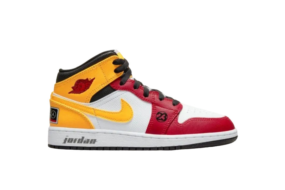 ナイキ GS エアジョーダン1 ミッド SE "ホワイト/バーシティ レッド/イエロー"