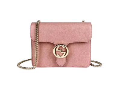 GUCCI Leather Interlocking G Chain Shoulder Bag "Pink"