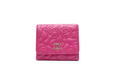 CHANEL Lambskin Coco Mark Camellia Number 5 Compact Wallet "Pink"
