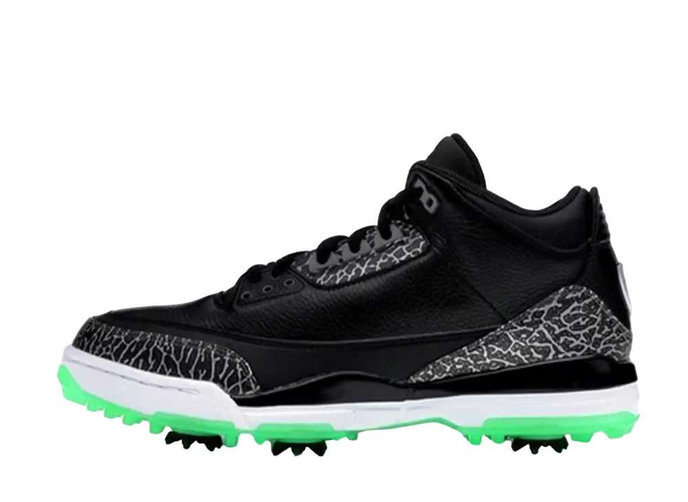 ナイキ エアジョーダン3 レトロ ゴルフ "ブラック グリーン グロー"