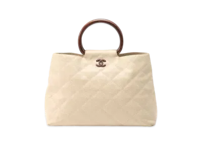 CHANEL Matelasse Wood Handle Bag Caviar Skin