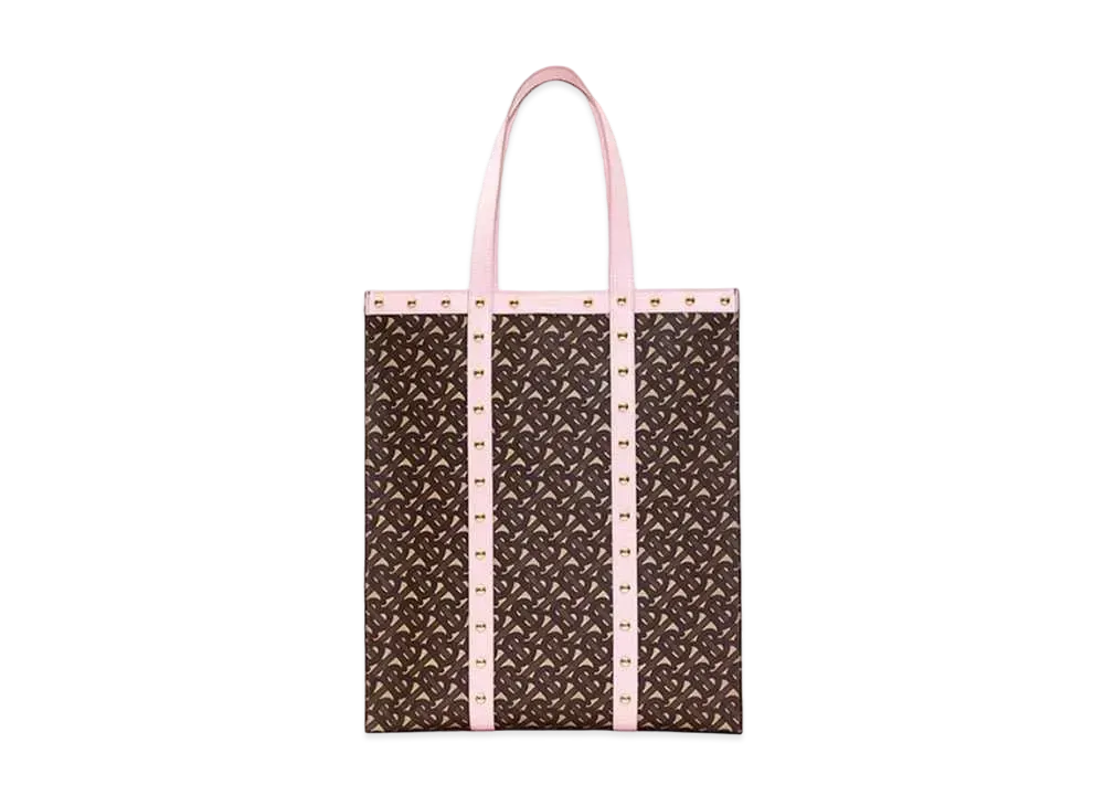 Burberry Monogram Print E Canvas Portrait Tote Bag "Pink"