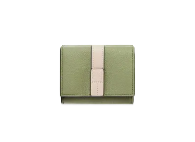 LOEWE Trifold Wallet In Soft Grained Calfskin "Avocado Green/Sand"