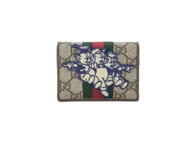 GUCCI Disney The Three Little Pigs GG Supreme Ophidia Card Case Wallet "Beige/Ebony"