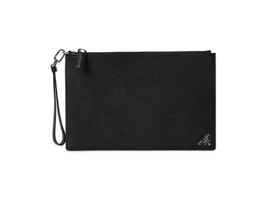 PRADA Saffiano Leather Clutch Bag "Black"