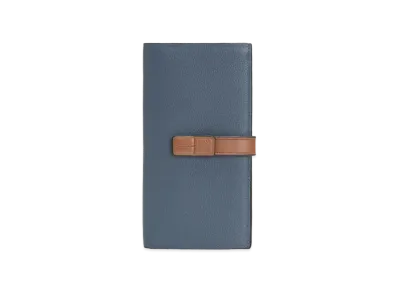LOEWE Large Vertical Wallet In Grained Calfskin "Steel Blue/Tan"